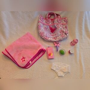 American Girl Bitty Baby Butterfly Diaper Bag, Blanket, Toys, Play Food And More